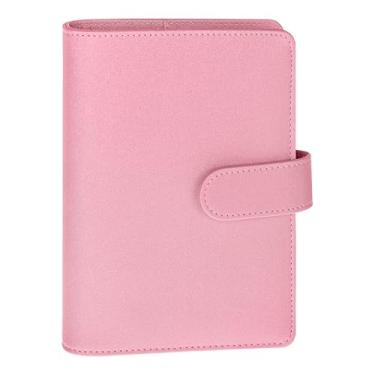 Imagem de Antner A6 fichário de caderno recarregável, 6 anéis, capa para fichário de orçamento para papel A6, couro PU, folha solta, agenda pessoal, capa organizadora com fivela magnética, rosa brilhante