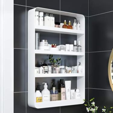 Imagem de Prateleira De Maquiagem Wall Mout, O Prateleira De Armazenamento De Cosméticos Drillig Hagig, Prateleira De Organizador De Suporte Iro Washstad De 4 Andares, Ótima Para Kitche, Banh, White