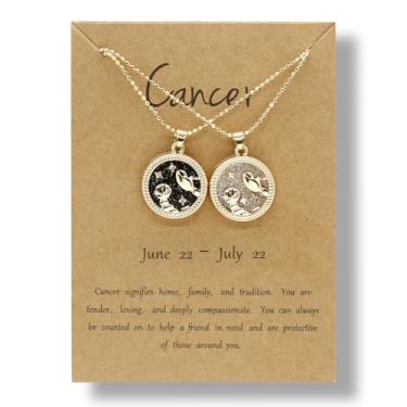 Imagem de 12 colares de constelação do zodíaco com pingente de moeda de disco redondo de ouro para casal, amizade, melhor amigo, dia e noite, colares de equilíbrio Yin Yang para mulheres e homens, personalidade