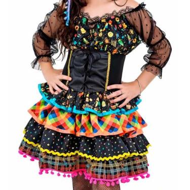 Imagem de Vestido Caipira Infantil pra Menina de Festa Junina Super Rodado Saia 