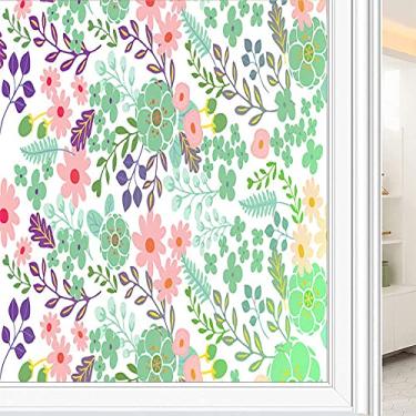Imagem de Película de janela de privacidade de flores, textura de estilo floral, filme de vidro para sala de estar e escritório em casa, L90 x C 190 cm