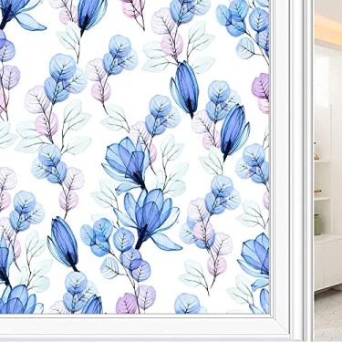 Imagem de Película de janela de privacidade de flores, textura de estilo floral, filme de vidro para sala de estar e escritório em casa, L90 x C 190 cm