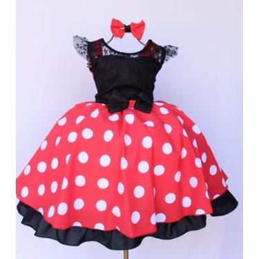 Imagem de Vestido Infantil Para Festa Minnie Póa Vermelho E Tiara - festa luxo, 