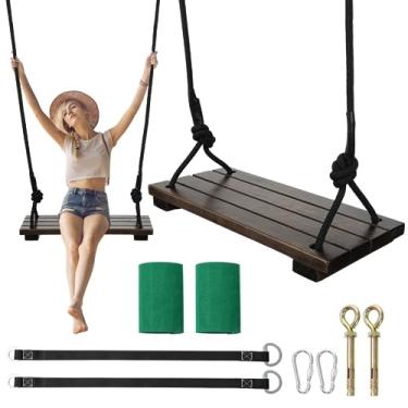 Imagem de Wooden Tree Swing, 500lbs Load Capacity Wooden Swing for Adults & Kids, Adjustable Height, Waterproof Hanging Swing Seat for Indoor, Outdoor, Backyard, Garden, Playground (Chocolate)