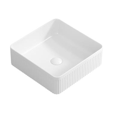 Imagem de Flyshop - Pia quadrada para casa de banho, 15 x 15 polegadas, pia de cerâmica de porcelana branca sobre o balcão, lavatório de arte de lavagem de bancada para trocador de casa de banho