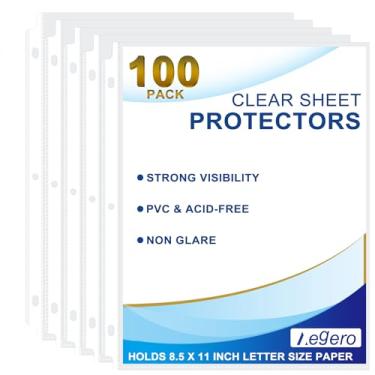 Imagem de Pacote com 100 protetores de folha transparentes, protetores de página de 21,6 x 28 cm para fichário de 3 anéis, protetor de papel de carregamento superior para documentos e fotos, tamanho carta