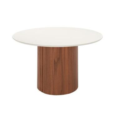 Imagem de Mesa de Jantar Redonda com Tampo de Vidro Off White Kalina Canela 135 
