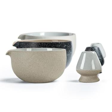 Imagem de TEANAGOO Tigela Matcha com textura de rocha natural japonesa (bico de fermento) com suporte para batedor, 510 g, K12, Dk. cinza, tigela de chá Chawan Matcha, tigela de cerâmica, tigelas de chá para