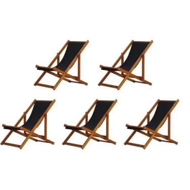 Imagem de Kit 5 Cadeiras Espreguiçadeira Preguiçosa Dobrável Mel Sem Braço - MHM