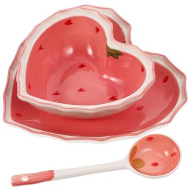 Imagem de UPKOCH Prato de sobremesa de cerâmica em forma de coração tigela de salada bonito morango frutas aperitivo tigela de servir prato de jantar de sushi travessa de servir prato de joias com colher
