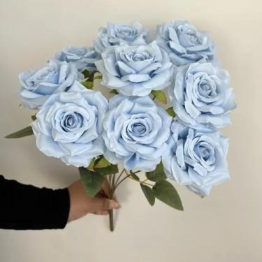 Imagem de Buquê de rosas de seda, flores artificiais para casa, casamento, área externa, arco, decoração faça você mesmo, mesa de festa, decoração floral do dia dos namorados (azul)