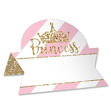 Imagem de Big Dot of Happiness Coroa de princesa pequena - Cartão buffet de barraca de chá de bebê ou festa de aniversário rosa e dourado - Conjunto de 24 cartões de nome de mesa