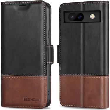 Imagem de KEZiHOME Capa para Google Pixel 8a, [bloqueio de RFID] Capa carteira de couro genuíno com compartimentos para cartões, suporte, capa protetora para celular para Google Pixel 8a 5G -1 (preto/marrom)
