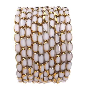 Imagem de DADIFEN Contas de arroz de vidro brancas 4 x 6 mm 50 peças facetadas ovais de borda dourada contas soltas de cristal para artesanato faça você mesmo joias