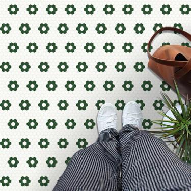 Imagem de MORCART Pacote com 40 azulejos de vinil de 20 x 20 cm, à prova d'água, piso DIY para banheiro, cozinha, lareira, casa de animais de estimação, escadas, quartos, parede verde e branco