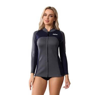 Imagem de Roupa de mergulho feminina de neoprene, roupa molhada para mulheres, jaqueta de natação em água fria, manga comprida, mergulho, roupa molhada, camisa com zíper frontal, camisas para pesca submarina