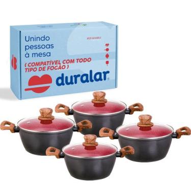 Imagem de Jogo de Panela Caçarola 4 Peças Cerâmica Red Marble Indução Fogão Cook