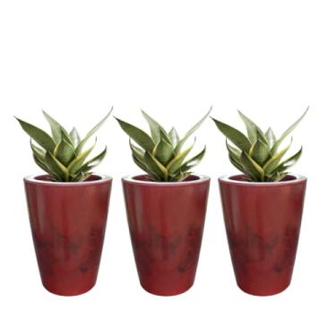 Imagem de Kit 3 Vasos Para Plantas Efeito Marmorizado Decor Casa(Vermelho)