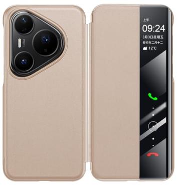 Imagem de HAOMRIYL Capa flip para Huawei Pura 80 Ultra/80 Pro+/80 pro/80, capa de couro ultrafina com janela lateral inteligente à prova de choque, branca, 80 Pro+