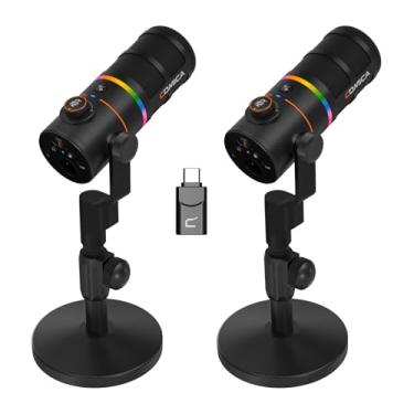 Imagem de Comica Microfone para jogos EJoy D10 Pro XLR/USB-C duplo para gravação de podcast, microfone dinâmico com fio/sem fio para desktop com RGB, mudo, redução de ruído, para PS4, PS5, transmissão ao vivo