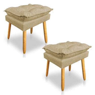 Imagem de Kit 2 Puffs Decorativo Opala Linho Dourado Pés Palito Dal Poz Estofados