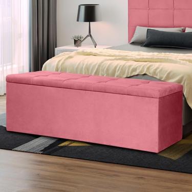 Imagem de Calçadeira Baú Casal Queen 1,60m Roma Suede Rosa Dal Poz Estofados