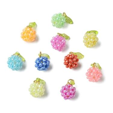 Imagem de UR URLIFEHALL 20 pingentes aleatórios de frutas com contas de vidro coloridos, pingentes de comida doce com pingentes de folha verde acrílica para fabricação de joias, colar e pulseira