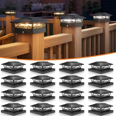 Imagem de APONUO Pacote com 16 lâmpadas solares – 10 x 12 x 12 cm, 15 x 15 x 15 cm, ligar/desligar automaticamente, à prova d'água, IP64, 2 modos (branco quente/frio), luz solar de pátio para deck para postes