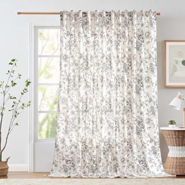 Imagem de jinchan Cortinas De Linho, Florais, 100 Polegadas Extra Largas Para Pátio, Porta Vidro Deslizante, Divisória Ambiente Sala Estar, 108 Comprimento, Conjunto Estampadas Com Peônias Pretas, 1 Painel