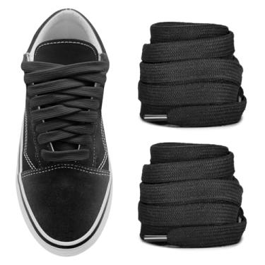 Imagem de NDTEZUGT Cadarços de 10 mm para Vans Old Skool Classic Skate Shoes, 3/20.3 cm Wide Flat Cotton Cadarços Atléticos Cordões de Substituição, Preto, 54"/140cm