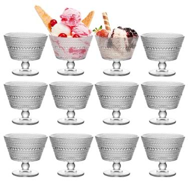 Imagem de wangsdjy 12 tigelas de vidro para sobremesa, copos de sorvete de vidro de cristal de 255 g - perfeito para sobremesa, sundae, sorvete, frutas, salada, lanche, coquetel, condimento, bagatela (12)