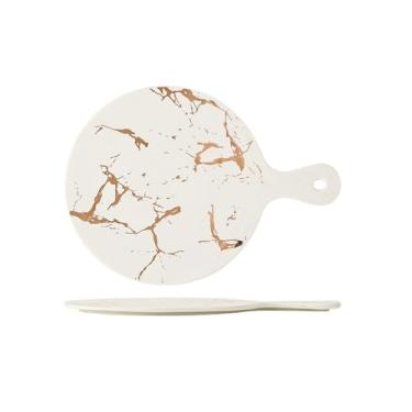 Imagem de Bandeja irregular requintada de mármore nórdico de cerâmica dourada - mármore pequeno