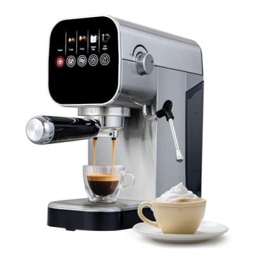 Imagem de BBday Máquina de café expresso com espumador de leite a vapor, máquina compacta de cappuccino com tela sensível ao toque americana programável para café com leite, água quente, aço inoxidável