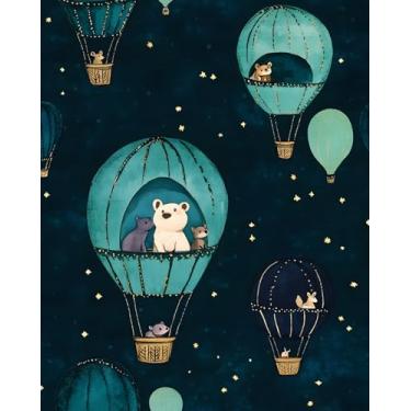 Imagem de Papel de parede azul escuro preto vintage boho colorido de contato para bebês meninas banheiro quarto vinil à prova d'água removível arte de berçário desenho animado dormitório amigável 44,5 cm x 118