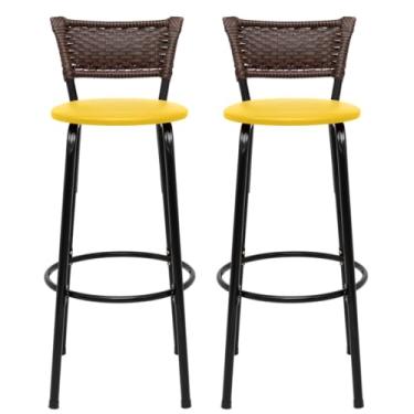 Imagem de Banquetas Altas Bancada Bar Confortável Moderno Design Resistente Estrutura Preta Kit 02 Unidades - Itagold (Amarelo)