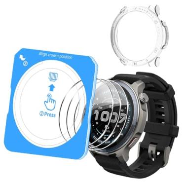 Imagem de Protetor de tela de relógio para Amazfit Balance 2, com moldura de instalação de alinhamento automático, película protetora de tela de vidro temperado de dureza 9H e capa protetora de PC rígido
