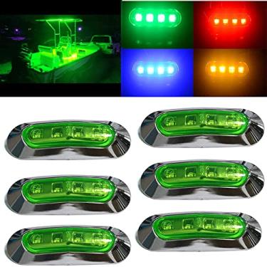 Imagem de JXOFROAD 6 peças de 9,6 cm 4 LED de pesca noturna à prova d'água luzes LED para barcos, luzes de LED para barco interior deck 12 V, cabine de navegação de barco e luz de visão noturna (verde)