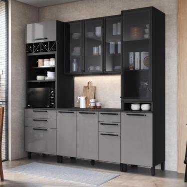 Imagem de Cozinha Modulada Compacta Fidelitá Mônaco 4 Peças 240cm 10 Portas 4 Gavetas Com Tampo Chumbo/titânio