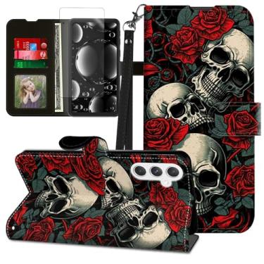 Imagem de BREIDMKFM Capa para Samsung Galaxy S24 FE com protetor de tela e suporte, suporte para cartão e alça de pulso, capa flip fólio carteira de couro protetora magnética para capa de telefone S24FE