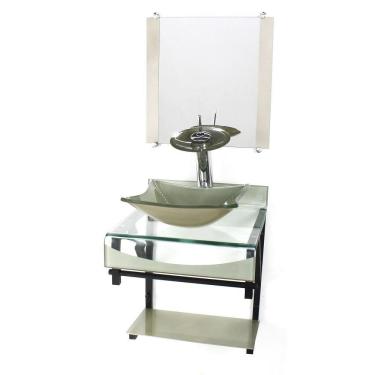 Imagem de Gabinete Vidro 40Cm Banheiro Curvado Duplo Pp Cuba Quadrada