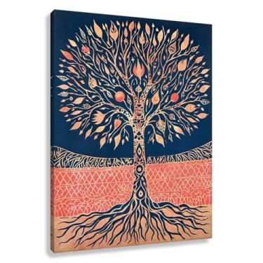 Imagem de Árvore da Vida Arte de Parede Impressão em Tela Decoração Harmonia da Vida Azul Profundo Sala de Estar 45x60cmx1