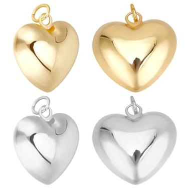 Imagem de Beebeecraft 10 berloques de coração de 2 cores, banhado a ouro 18 K e prata esterlina 925, grande, amuletos de dia dos namorados 3D com anel de salto de 3,5 mm para fazer joias, colares, pulseiras