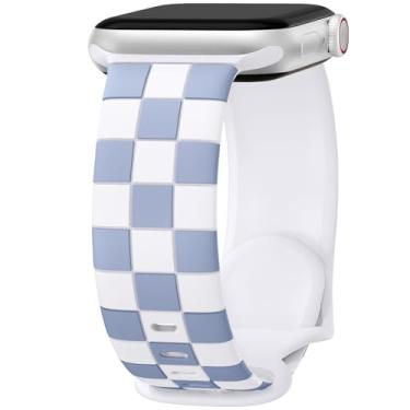 Imagem de DaQin Pulseira masculina quadriculada compatível com Apple Watch séries 10, SE, 9, 8, 7, 6, 5, 4, 3, 2 e Ultra 2 de 44 mm, 45 mm, 46 mm, 49 mm, 49 mm, 4