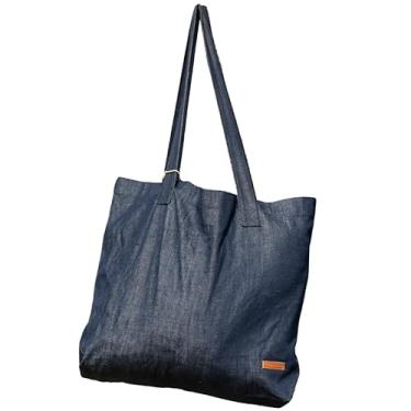 Imagem de Open Road Goods Sacola orgânica - Bolsa de praia de lona 100% algodão - Bolsa de praia para surfista Shaka - Eco Friendly Fair Trade, Jeans, X-Large