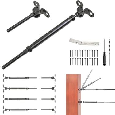 Imagem de Steel DN Mate Kit De Corrimão De Cabo Preto De 30 Pares, Aço Inoxidável T316, 1/8" Swage Toggle Turnbuckle Hardware Para Postes De Madeira, Kit De Corrimão De Arame Com Ângulo Ajustável De 180°, Si