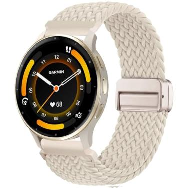 Imagem de CUNUJIX Pulseira de relógio de nylon trançado de 22 mm compatível com Garmin Vivoactive 4/Venu 3/Venu 2, pulseira magnética de tecido elástico para Forerunner 265/255/255 Music feminino e masculino