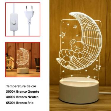 Imagem de Luminária Mesa Led 3d Decorativo Urso na Lua Botão Liga/Desliga EB6128