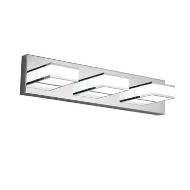 Imagem de Luminária LED Moderna para Banheiro 3 Luzes de Aço Inoxidável LED Vanity Iluminação acima da pia Acrílico 21W Lâmpada de Banheiro Contemporânea Cromada Arandelas de Parede Sobre o Espelho (Branco Frio