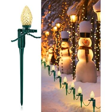 Imagem de SURAIELEC C9 Luzes de caminho de Natal, luzes de Natal de passarela com lâmpadas quentes, total de 50 FT 50 LED, cordão de luzes extensíveis para quintal, calçada, decoração de férias de garagem