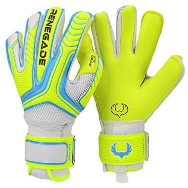 Imagem de Renegade GK Luvas de goleiro Vulcan Surge com espinhos de dedo Pro-Tek | Hyper Grip de 3,5 + 3 mm e Duratek de 4 mm | Luvas de goleiro de futebol amarelo e azul neon (tamanho 7, jovem, corte híbrido